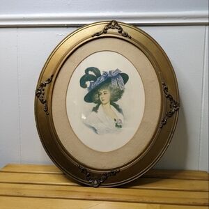 Antique Oval Framed Victorian Woman Fashion Print